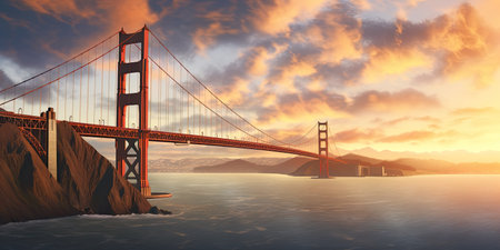Golden Gate Bridge , San Francisco California, sunset light.,Generative AIの素材