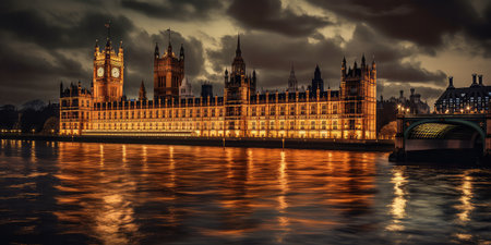 Big Ben and the Houses of Parliament at night in London, UK  ,Generative AIの素材