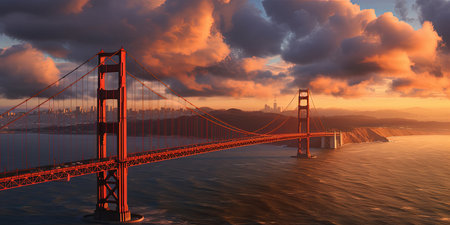 Golden Gate Bridge , San Francisco California, sunset light.,Generative AIの素材