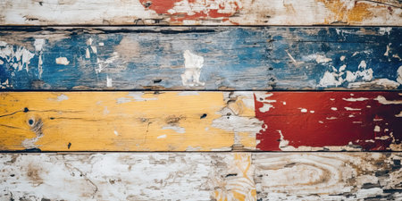 Horizontal retro background with wooden planks of different colors ,Generative AIの素材