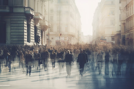 Crowd of people on the street , Generative AI.の素材