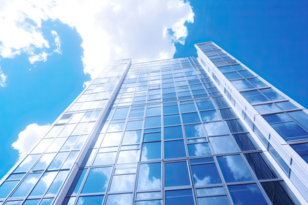 Office building on a background of the blue sky , Generative AI.の素材