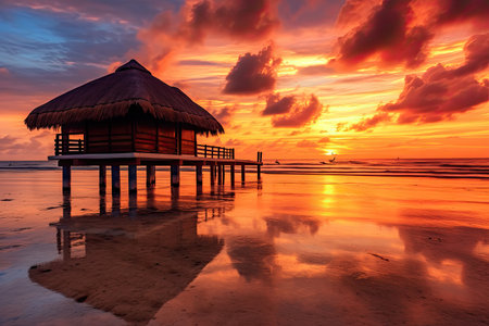 Sunrise over beach in Cancun , Generative AI.の素材