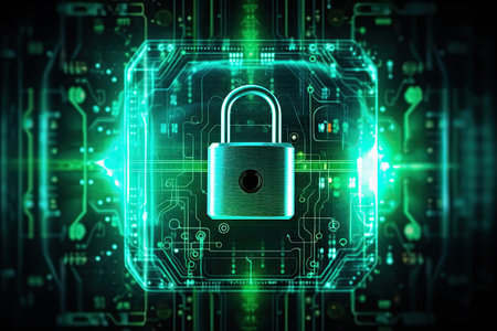 Security concept: Lock on digital  , Generative AI.の素材