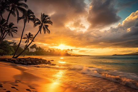 Sunrise over beach in Cancun , Generative AI.の素材
