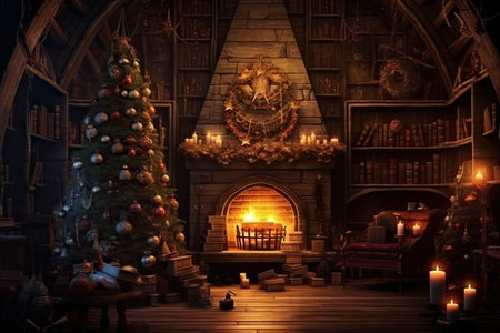Christmas. Magic glowing tree, Generative AI.の素材