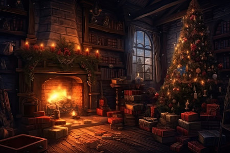 Christmas. Magic glowing tree, Generative AI.の素材