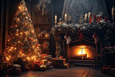 Christmas. Magic glowing tree, Generative AI.の素材