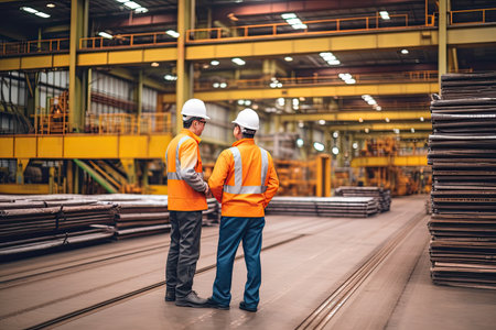Electricity engineer and his supervisor at industrial facility , Generative AI .の素材