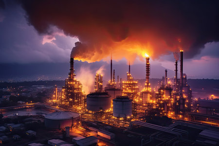 Glow light of petrochemical Oil Tank industry ,Generative AI .の素材