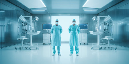 Medical doctor ER team, surgeon and anesthetist on medical hospital room background ,Generative AI.の素材