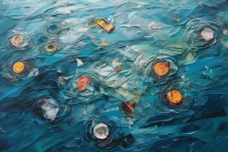 Garbage from plastic bottles in the sea , top view  ,Generative AIの素材