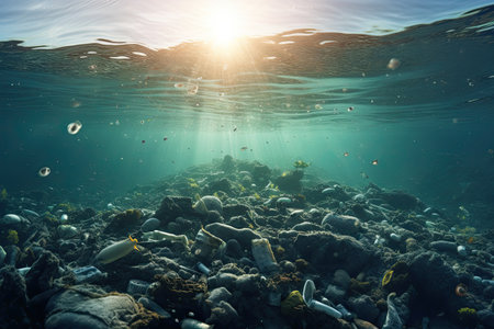 Garbage from plastic bottles in the sea  ,Generative AIの素材