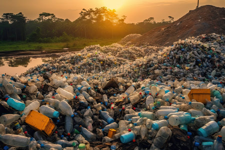 Waste plastic bottles , waste disposal site ,Generative AIの素材