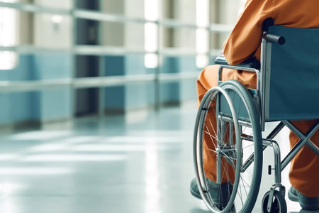 Close up Disabled man on wheelchair in hospital, copy space.の素材