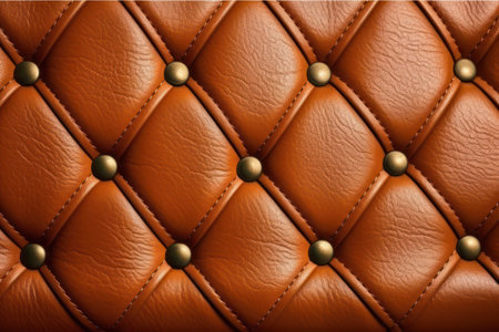 Brown leather upholstery texture of genuine leather with Brown rhombic stitching.の素材