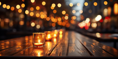 Lights decoration Party Event blur background. outdoor string lights,Blurred background of restaurant with bokeh light.の素材