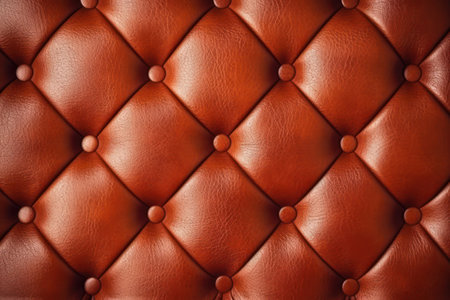 Brown leather upholstery texture of genuine leather with Brown rhombic stitching.の素材
