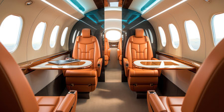 Business class jet in Luxury interior in bright colors of genuine leather.の素材