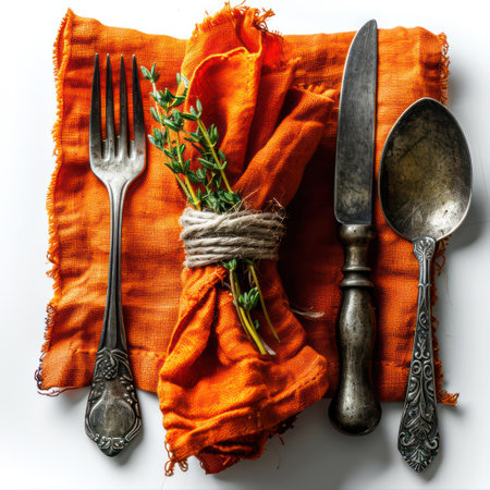 Fabric napkin for table setting in dining at a restaurant.の素材