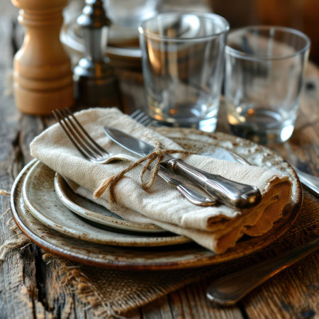 Fabric napkin for table setting in dining at a restaurant.の素材