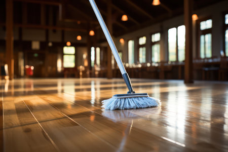 Cleaning tools on parquet floor.の素材