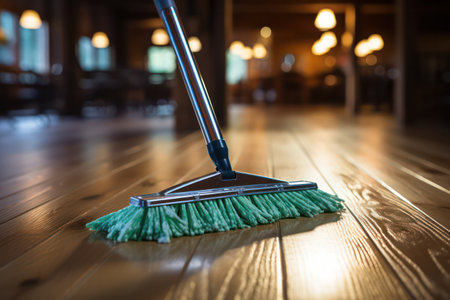 Cleaning tools on parquet floor.の素材