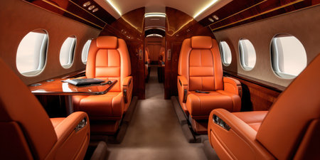 Business class jet in Luxury interior in bright colors of genuine leather.の素材