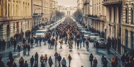 People walks on a business street pedestrian in the city. blurred people walking on a street.の素材