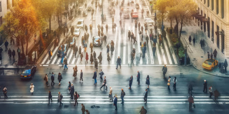People walks on a business street pedestrian in the city. blurred people walking on a street.の素材