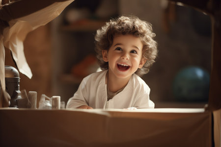 Happy child playing Doctor at indoor , Generative AI.の素材