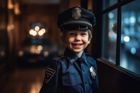 Happy child playing Police Officer at indoor  ,Generative AI.の素材