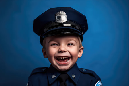 Happy child playing Police Officer at indoor  ,Generative AI.の素材