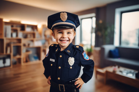Happy child playing Police Officer at indoor  ,Generative AI.の素材