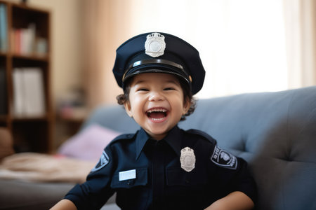 Happy child playing Police Officer at indoor  ,Generative AI.の素材