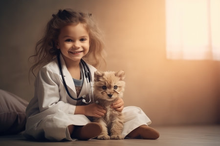 Happy child playing Veterinarian at indoor ,Generative AI.の素材