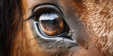 Extreme close-up of a horse's eyes.の素材