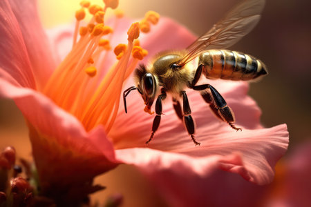 Close-up of bees pollinating and collecting nectar.の素材