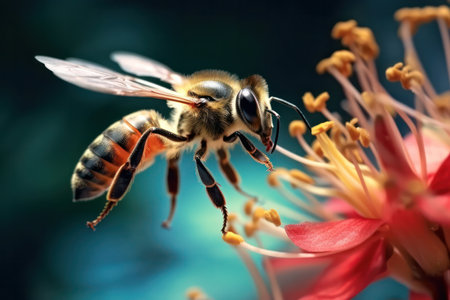 Close-up of bees pollinating and collecting nectar.の素材