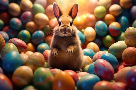 Rabbit with colorful Easter eggs.の素材