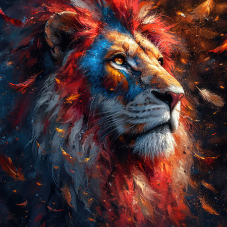 Lion pictures with beautiful colors and art.の素材