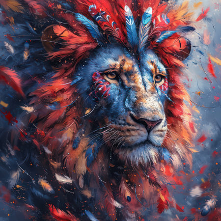 Lion pictures with beautiful colors and art.の素材