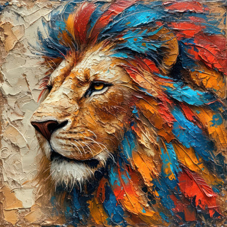 Lion pictures with beautiful colors and art.の素材