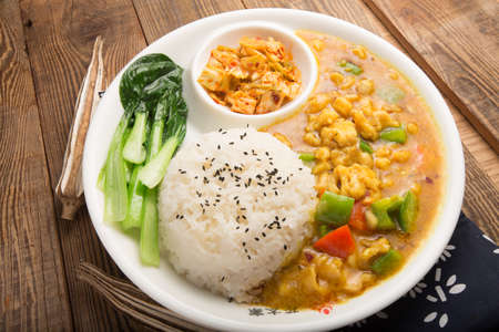 Rice with Curry Chickenの写真素材