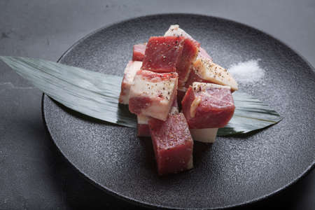 Barbecue raw meat in the plate