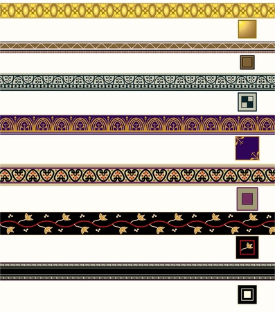Seven ornate border lines with matching cornersのイラスト素材
