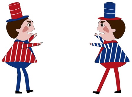 Two politicians wearing the American flag colors, in opposition to one another のイラスト素材