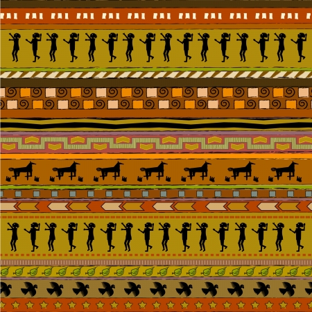 Colorful, ethnic style patterned page with people, deer type,  bird typeのイラスト素材