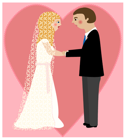 A young couple on their wedding dayのイラスト素材