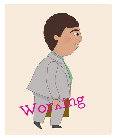 A business man walking with his briefcase and holding the word workingのイラスト素材